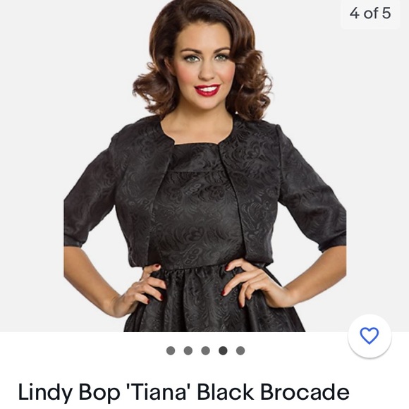🖤 Lindy Bop Tiana Twinset Brocade Off-Shoulder Swing Dress with Bows & Jacket - Picture 3 of 11